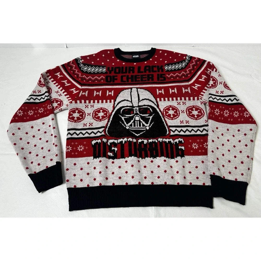 Star Wars Darth Vader Ugly Christmas Sweater Unisex Medium Red, White, & Black